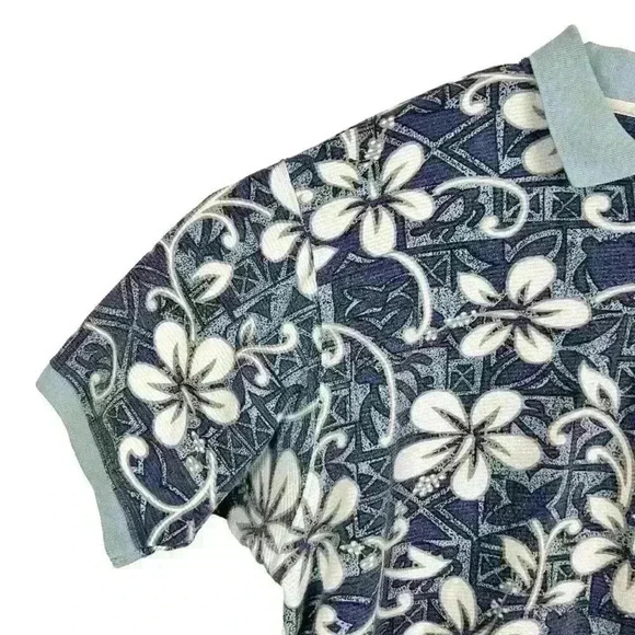 OP Sport Polo Shirt Mens Large Blue Hawaiian Floral Turtle Size XXL - Picture 3 of 11